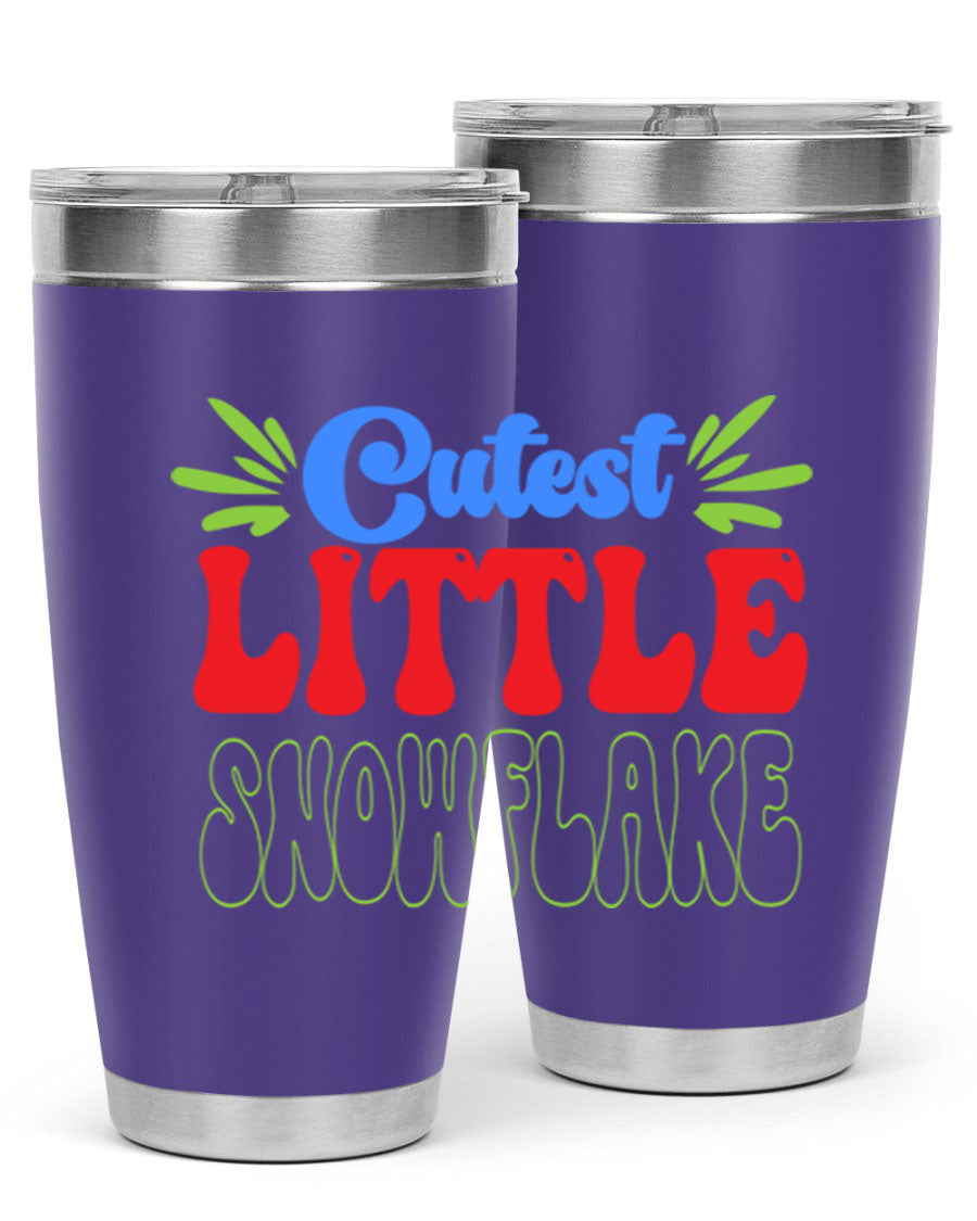 Cutest Little Snowflake 89# Tumbler featuring a winter-themed design, double wall vacuum stainless steel construction, and a press-in drink-thru lid.