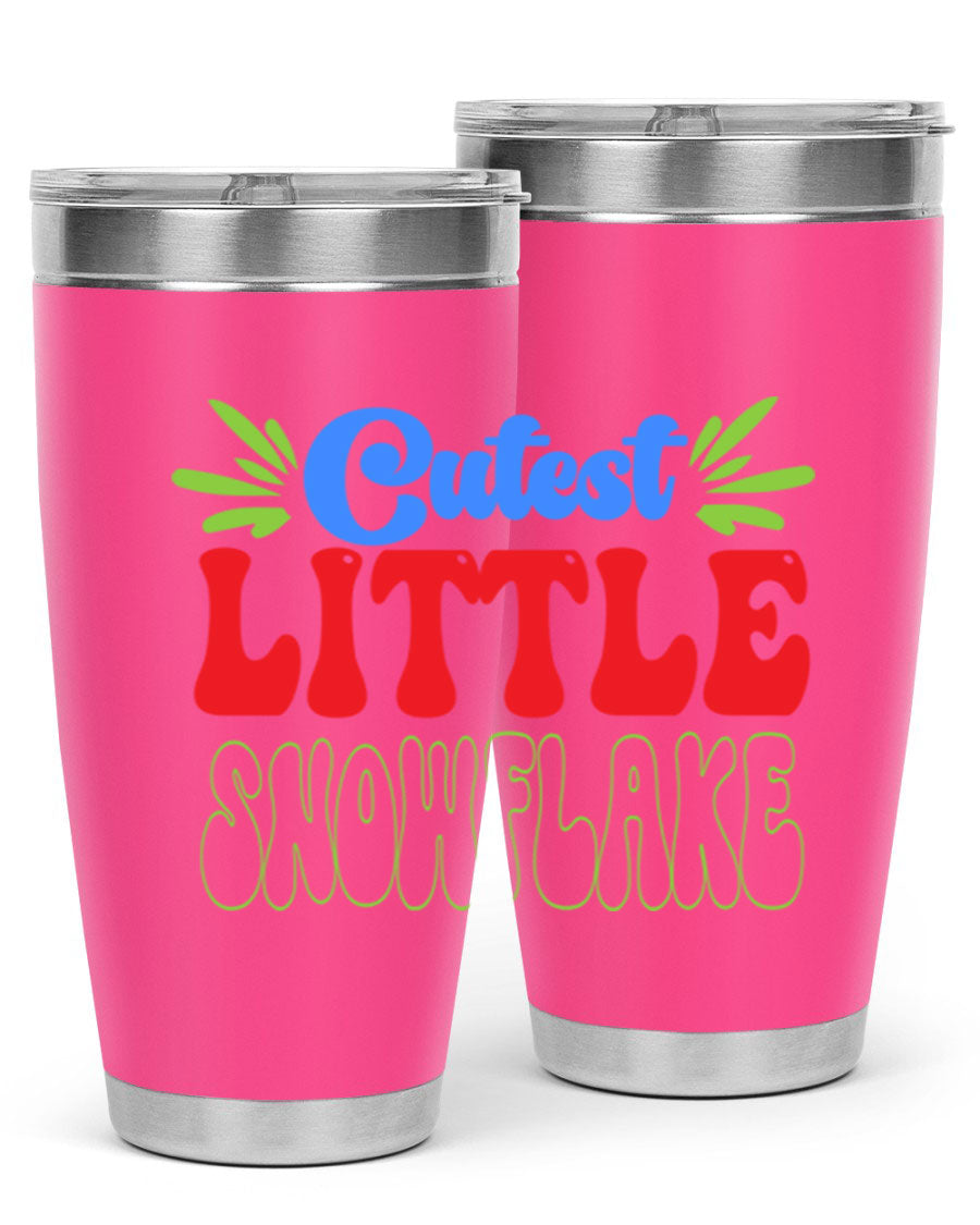 Cutest Little Snowflake 89# Tumbler featuring a winter-themed design, double wall vacuum stainless steel construction, and a press-in drink-thru lid.