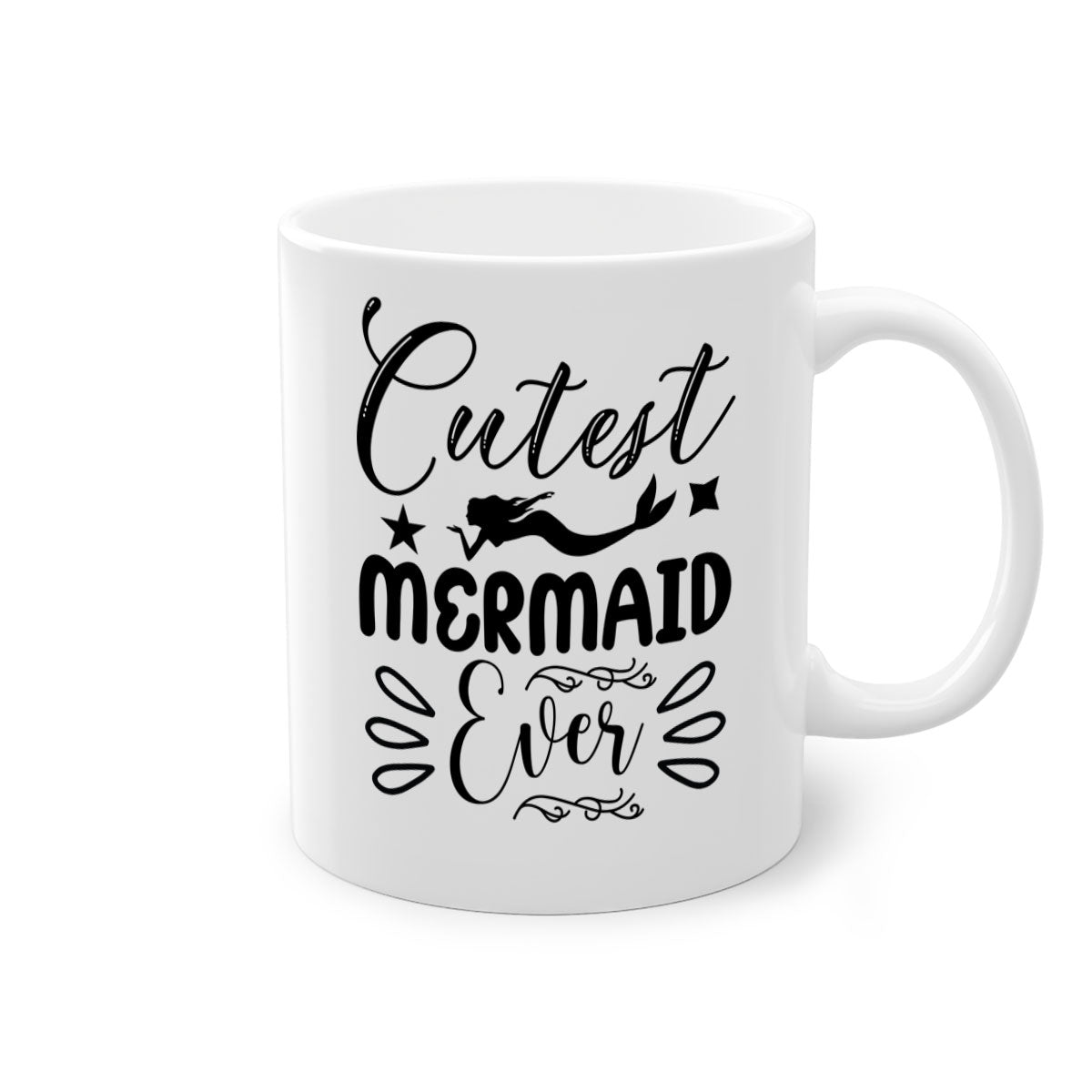 Cutest Mermaid Ever Mug with colorful handle and glossy finish, available in multiple colors and sizes.