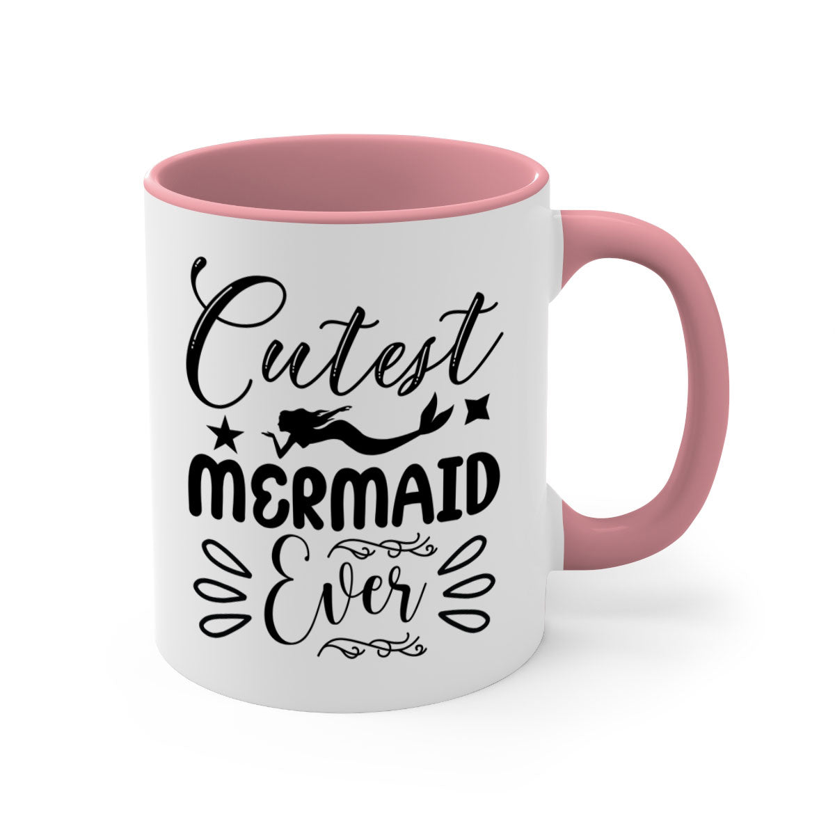 Cutest Mermaid Ever Mug with colorful handle and glossy finish, available in multiple colors and sizes.