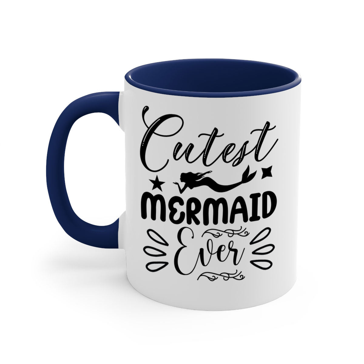 Cutest Mermaid Ever Mug with colorful handle and glossy finish, available in multiple colors and sizes.
