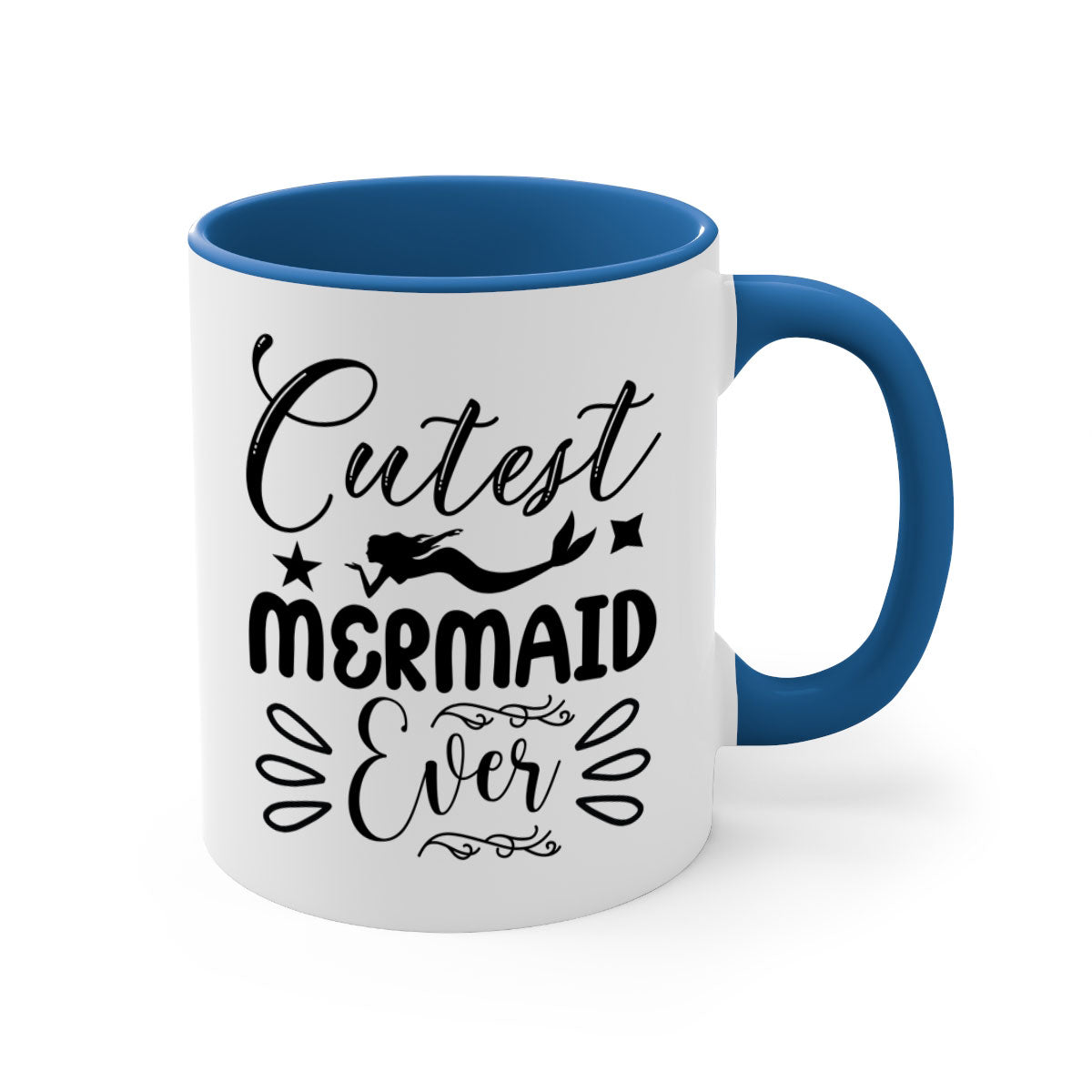 Cutest Mermaid Ever Mug with colorful handle and glossy finish, available in multiple colors and sizes.
