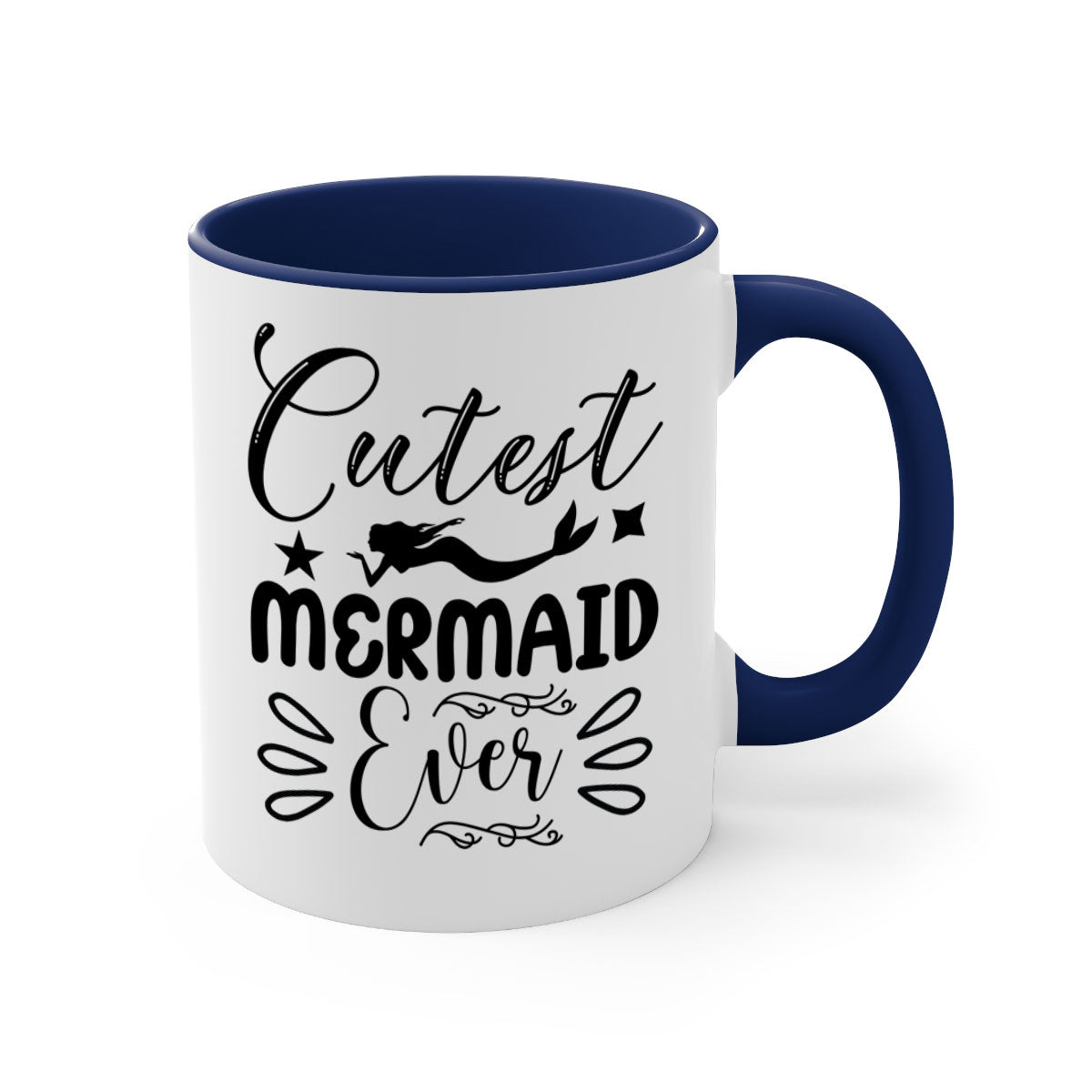 Cutest Mermaid Ever Mug with colorful handle and glossy finish, available in multiple colors and sizes.