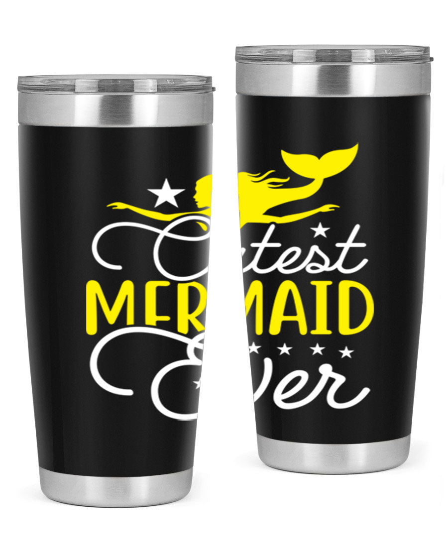 Cutest Mermaid Ever 92# tumbler featuring a vibrant mermaid design, double wall vacuum stainless steel construction, and a drink-thru lid.