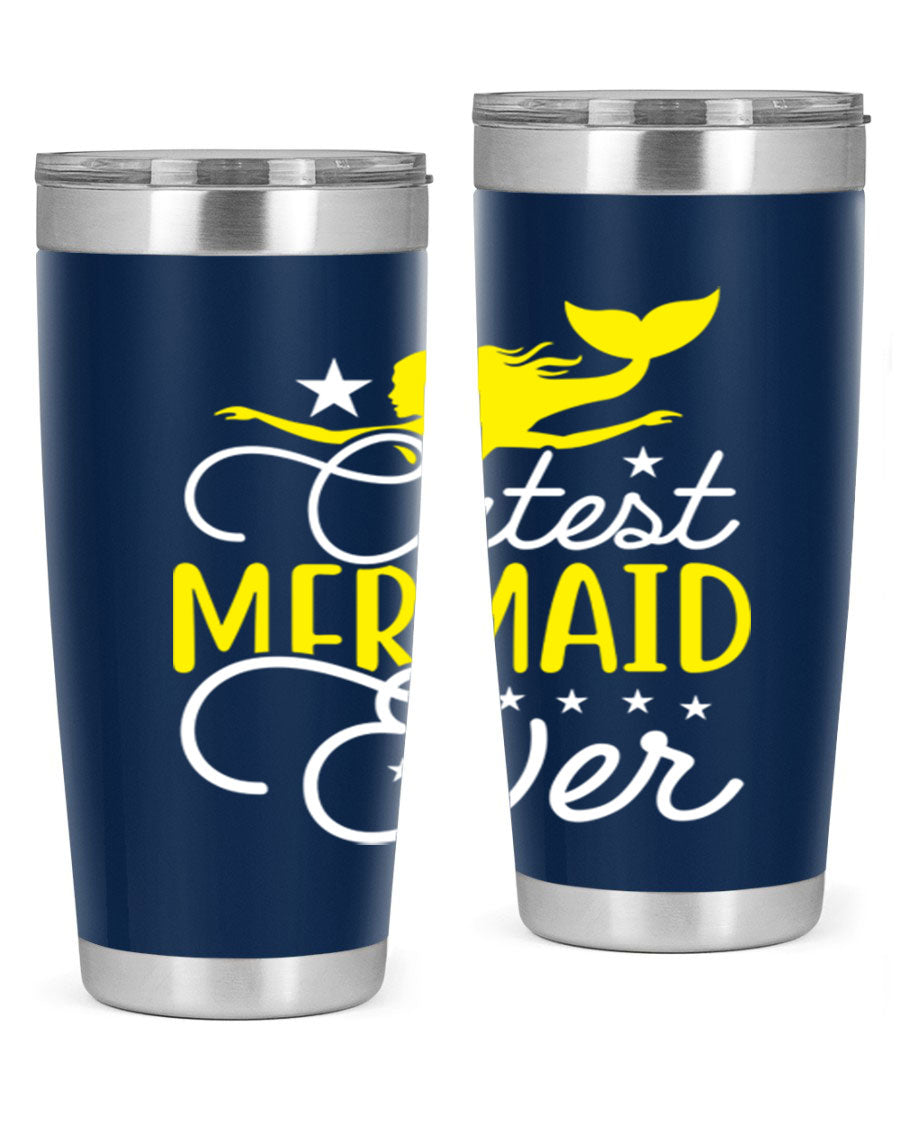 Cutest Mermaid Ever 92# tumbler featuring a vibrant mermaid design, double wall vacuum stainless steel construction, and a drink-thru lid.