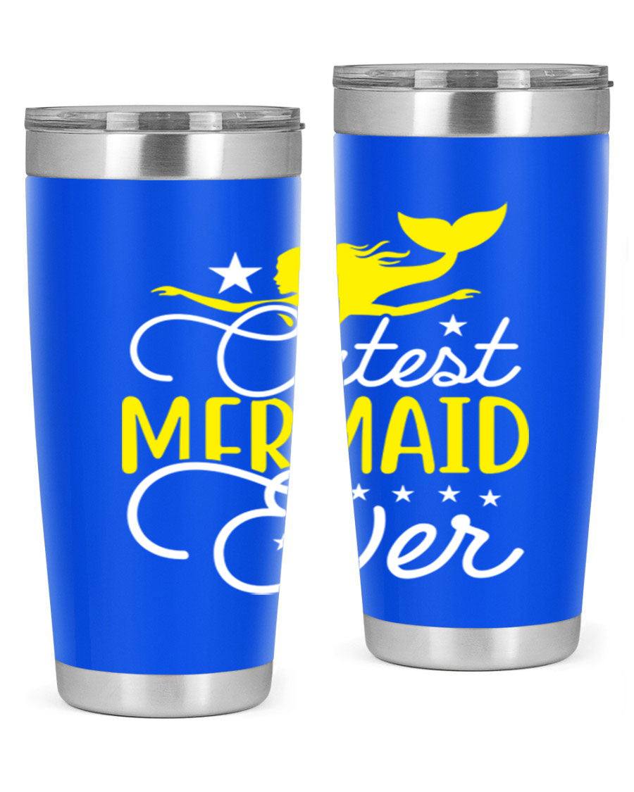 Cutest Mermaid Ever 92# tumbler featuring a vibrant mermaid design, double wall vacuum stainless steel construction, and a drink-thru lid.