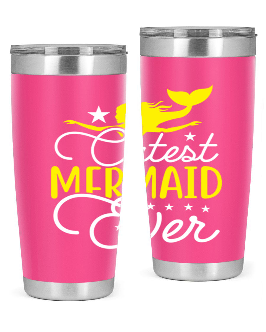 Cutest Mermaid Ever 92# tumbler featuring a vibrant mermaid design, double wall vacuum stainless steel construction, and a drink-thru lid.