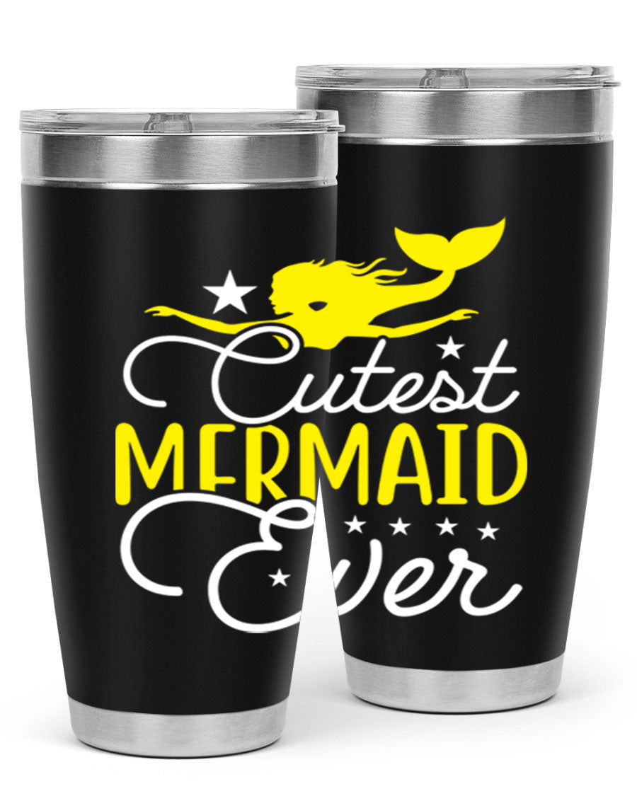 Cutest Mermaid Ever 92# tumbler featuring a vibrant mermaid design, double wall vacuum stainless steel construction, and a drink-thru lid.