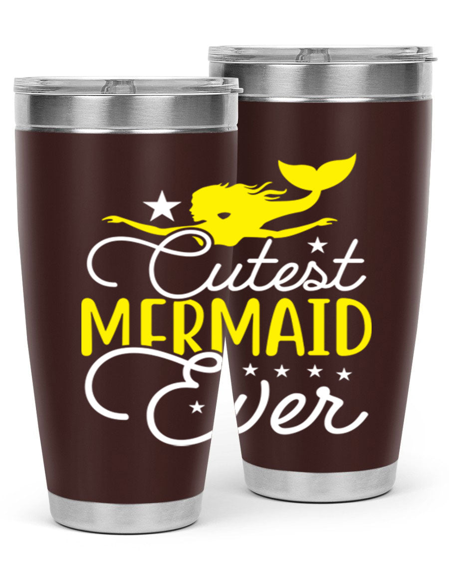 Cutest Mermaid Ever 92# tumbler featuring a vibrant mermaid design, double wall vacuum stainless steel construction, and a drink-thru lid.