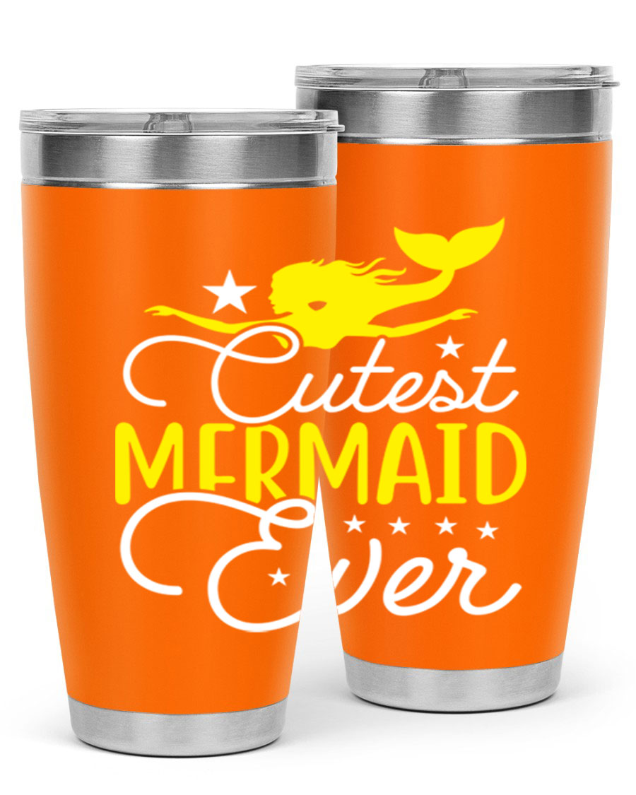 Cutest Mermaid Ever 92# tumbler featuring a vibrant mermaid design, double wall vacuum stainless steel construction, and a drink-thru lid.