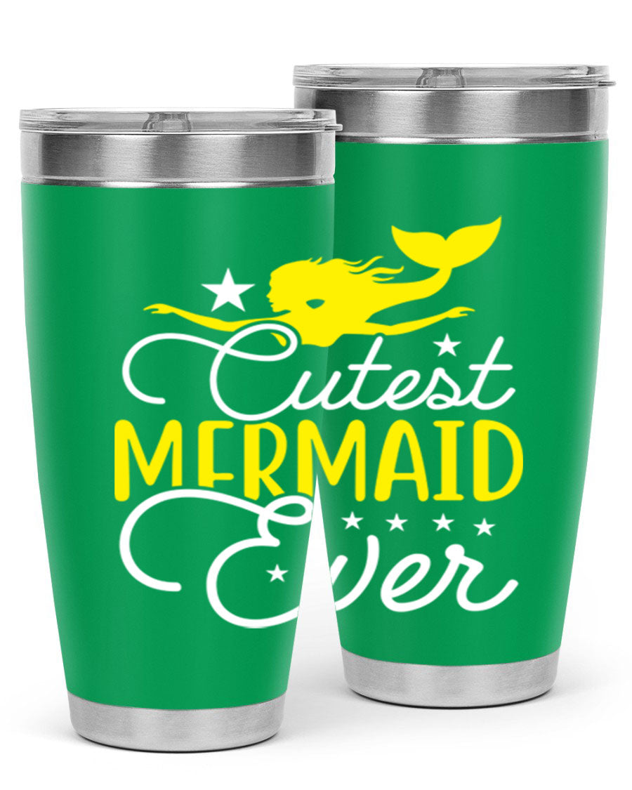 Cutest Mermaid Ever 92# tumbler featuring a vibrant mermaid design, double wall vacuum stainless steel construction, and a drink-thru lid.