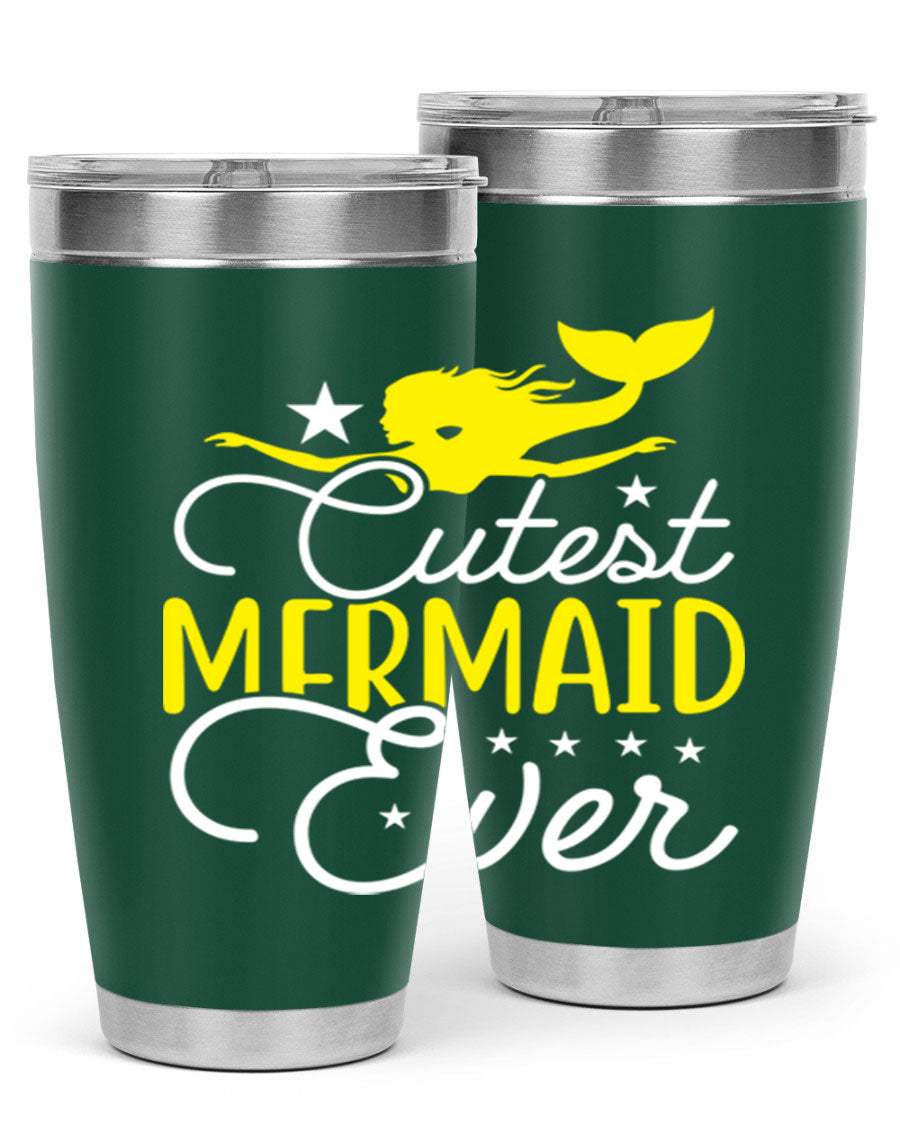 Cutest Mermaid Ever 92# tumbler featuring a vibrant mermaid design, double wall vacuum stainless steel construction, and a drink-thru lid.