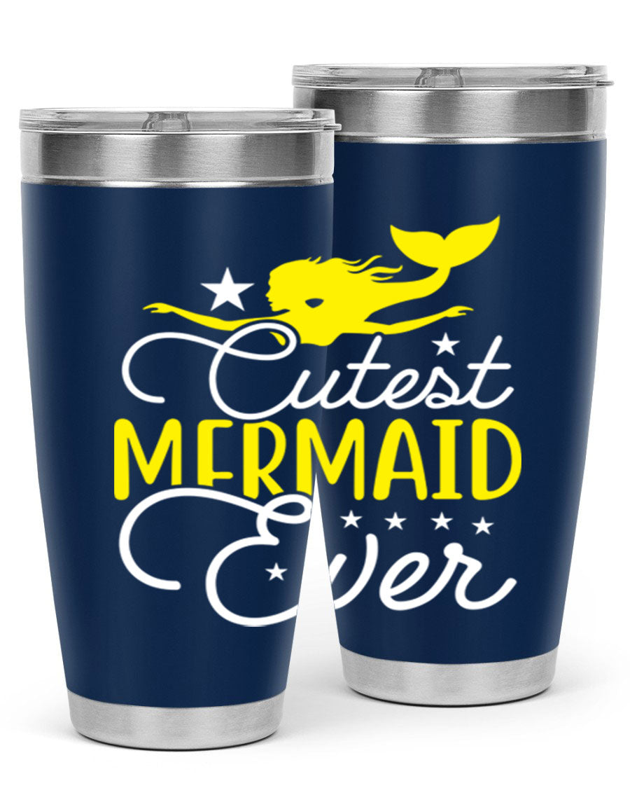 Cutest Mermaid Ever 92# tumbler featuring a vibrant mermaid design, double wall vacuum stainless steel construction, and a drink-thru lid.