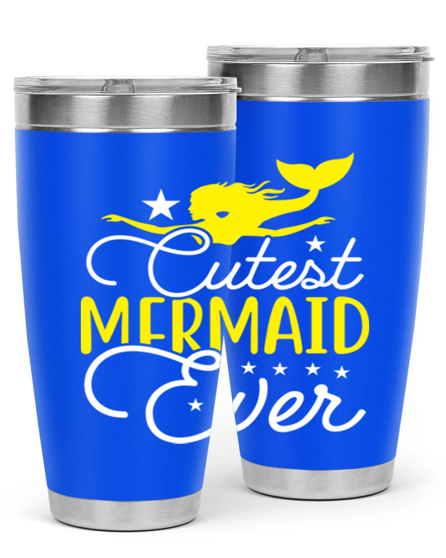 Cutest Mermaid Ever 92# tumbler featuring a vibrant mermaid design, double wall vacuum stainless steel construction, and a drink-thru lid.