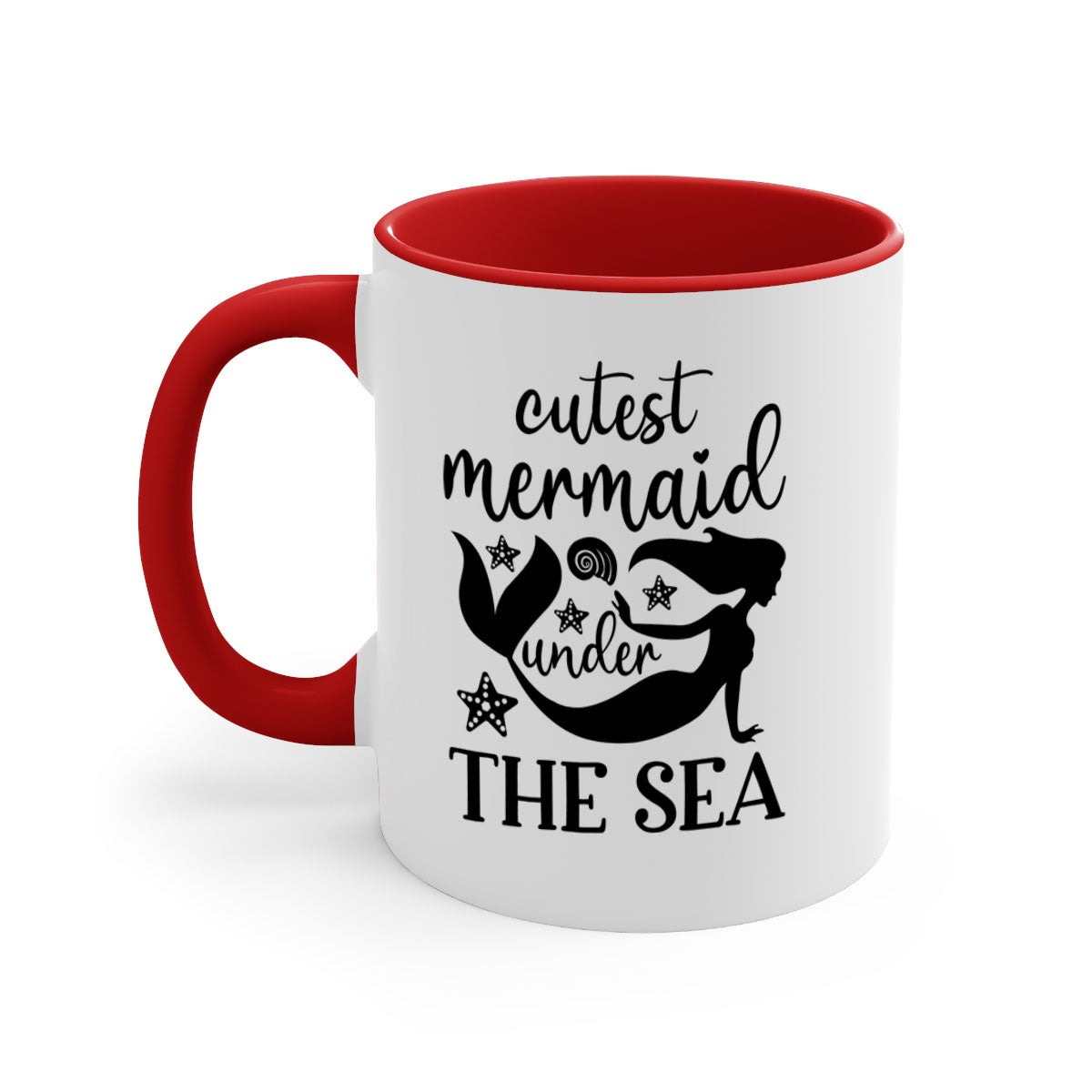 A cute ceramic mug featuring a mermaid design with a glossy finish, available in multiple colors and sizes.