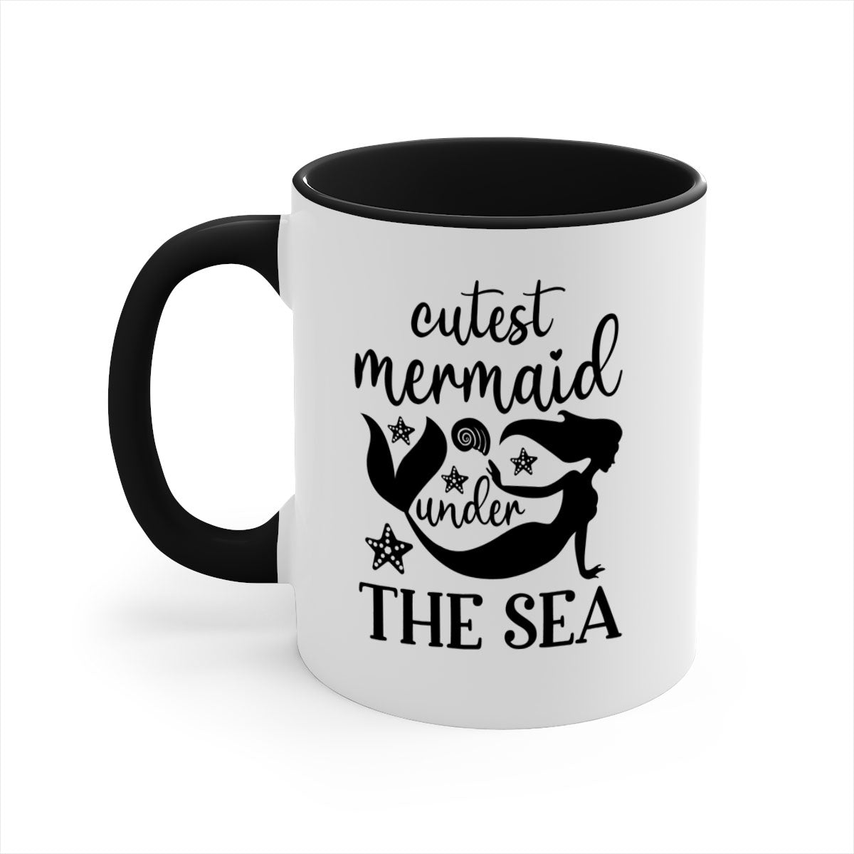 A cute ceramic mug featuring a mermaid design with a glossy finish, available in multiple colors and sizes.
