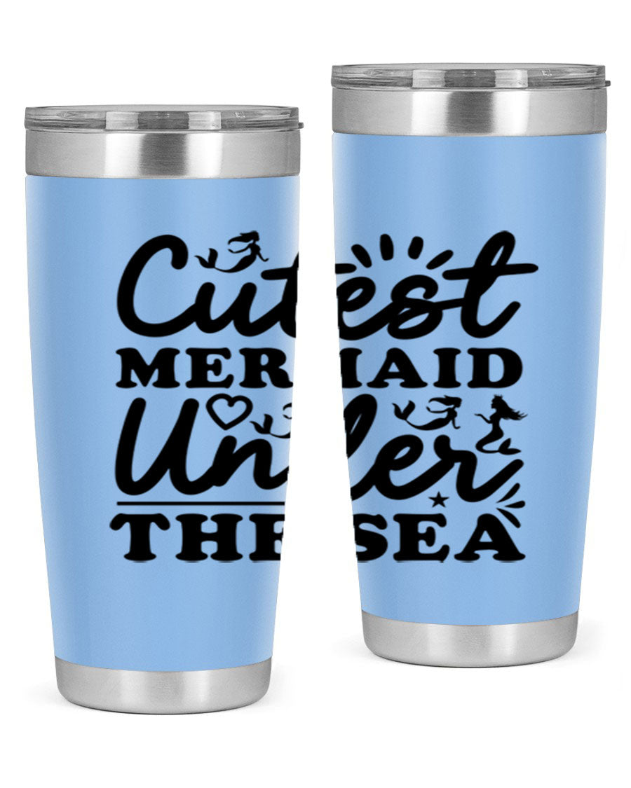Cutest Mermaid Under the Sea Tumbler featuring a whimsical mermaid design, available in 20oz and 30oz sizes, made from stainless steel.