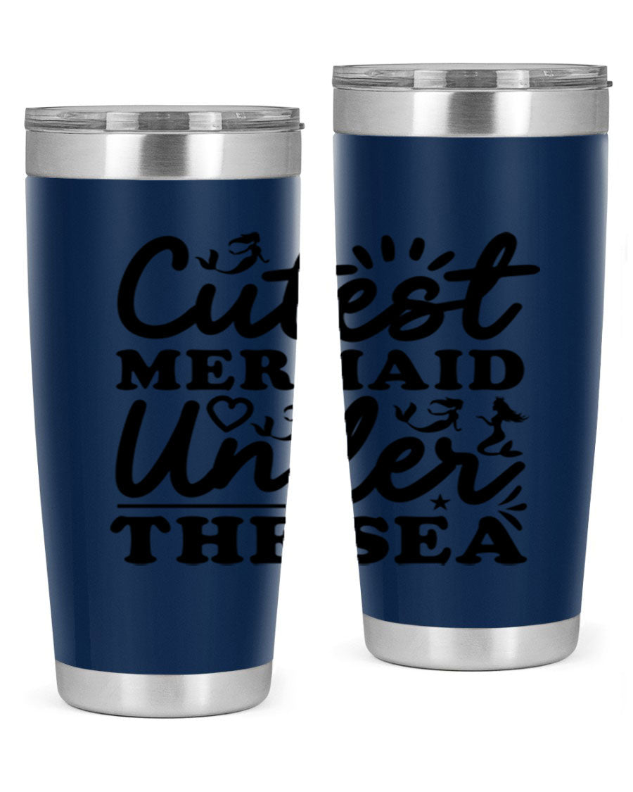 Cutest Mermaid Under the Sea Tumbler featuring a whimsical mermaid design, available in 20oz and 30oz sizes, made from stainless steel.