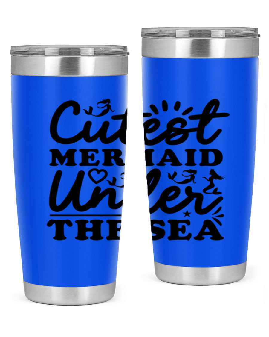 Cutest Mermaid Under the Sea Tumbler featuring a whimsical mermaid design, available in 20oz and 30oz sizes, made from stainless steel.