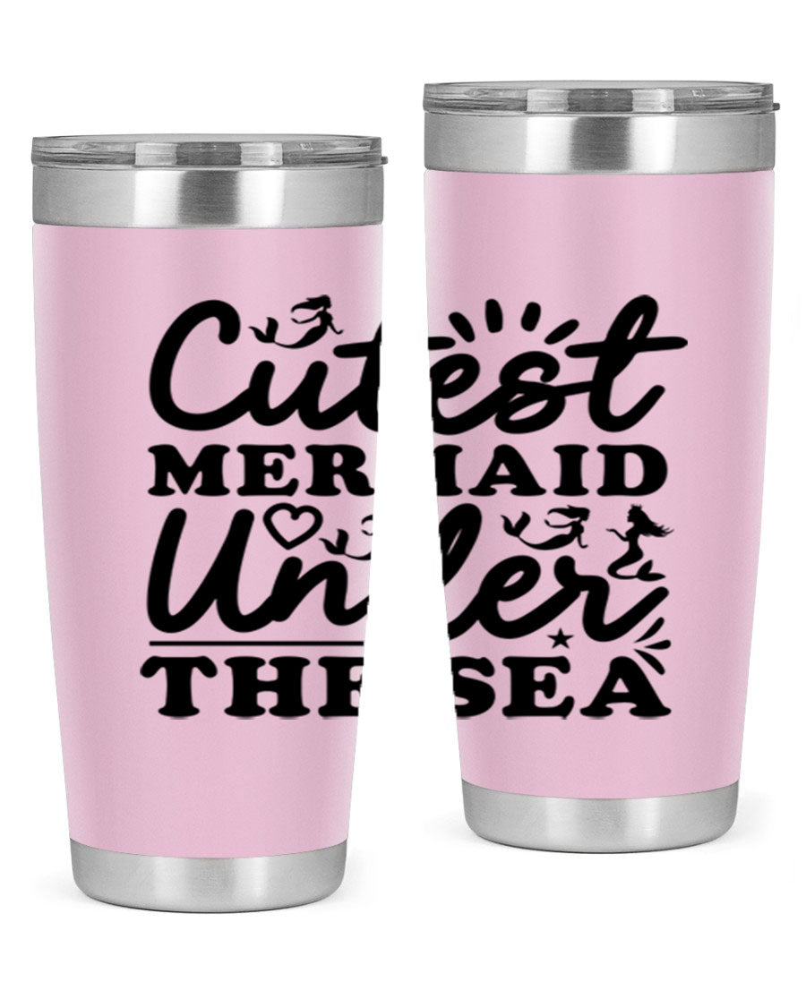 Cutest Mermaid Under the Sea Tumbler featuring a whimsical mermaid design, available in 20oz and 30oz sizes, made from stainless steel.