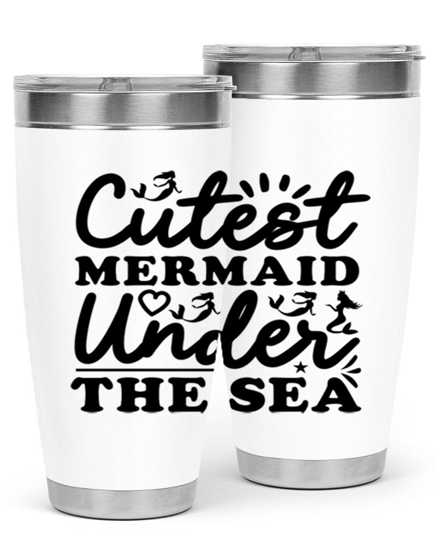 Cutest Mermaid Under the Sea Tumbler featuring a whimsical mermaid design, available in 20oz and 30oz sizes, made from stainless steel.
