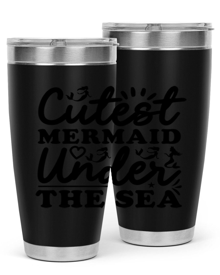 Cutest Mermaid Under the Sea Tumbler featuring a whimsical mermaid design, available in 20oz and 30oz sizes, made from stainless steel.