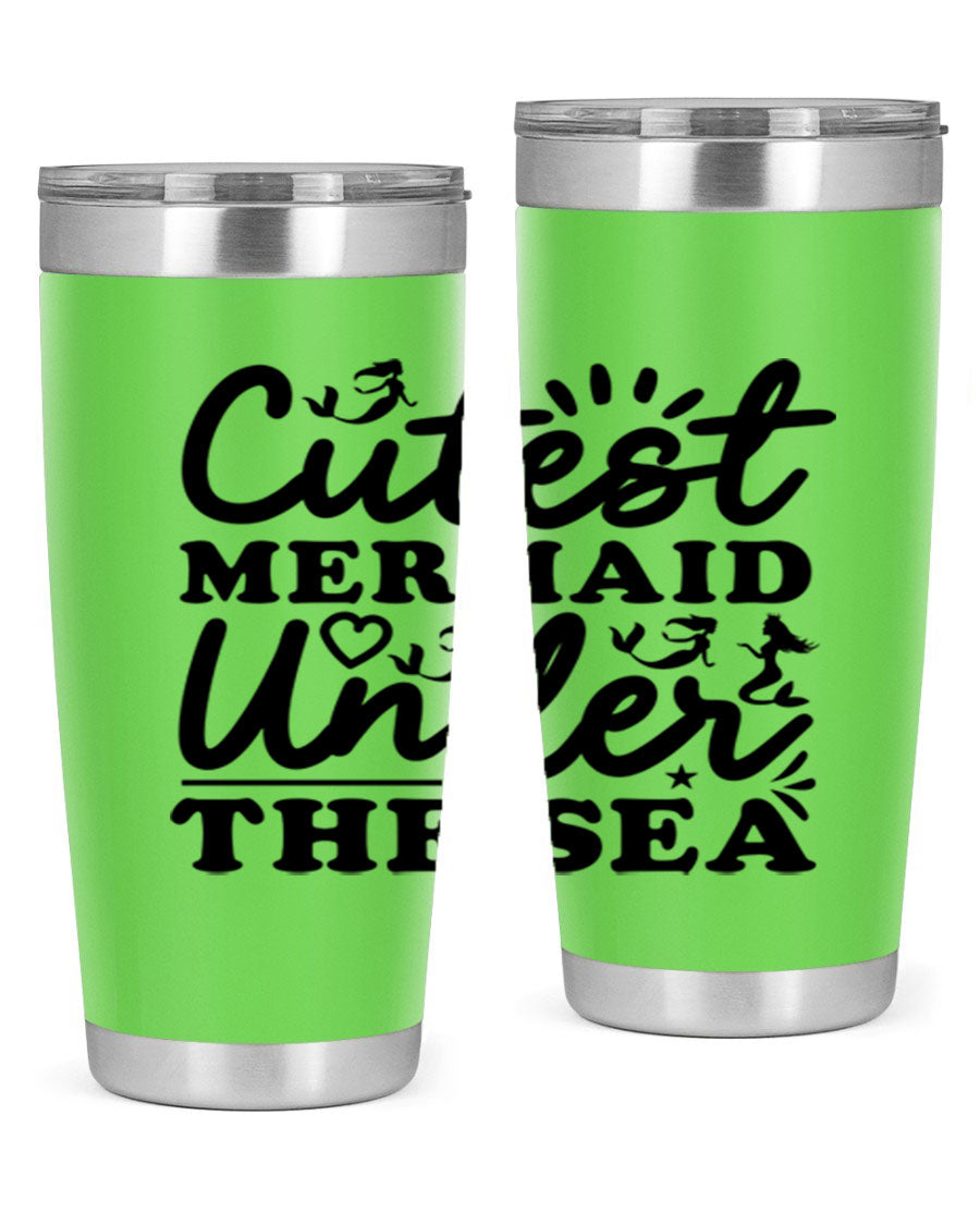 Cutest Mermaid Under the Sea Tumbler featuring a whimsical mermaid design, available in 20oz and 30oz sizes, made from stainless steel.