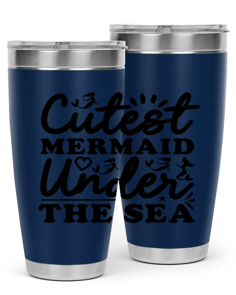 Cutest Mermaid Under the Sea Tumbler featuring a whimsical mermaid design, available in 20oz and 30oz sizes, made from stainless steel.