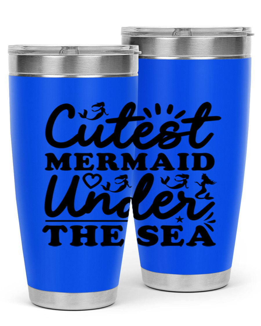 Cutest Mermaid Under the Sea Tumbler featuring a whimsical mermaid design, available in 20oz and 30oz sizes, made from stainless steel.