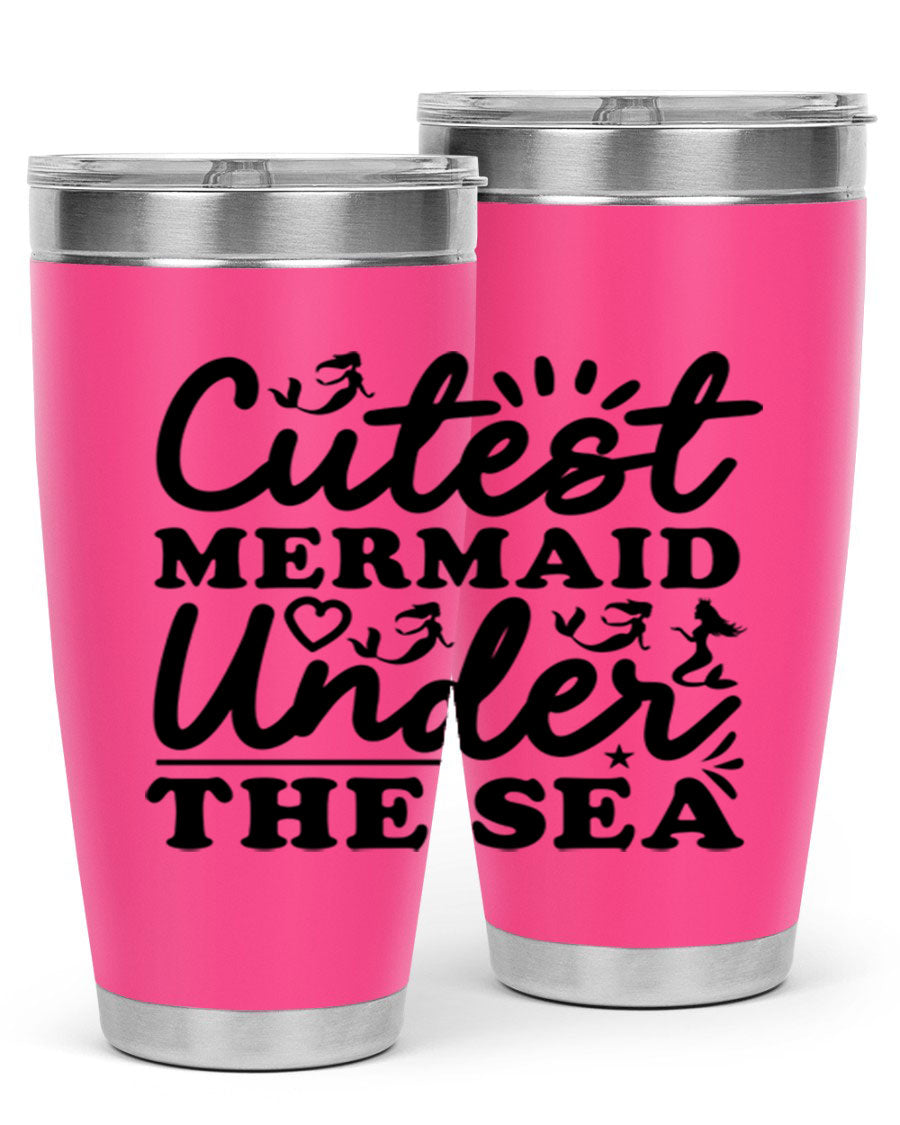 Cutest Mermaid Under the Sea Tumbler featuring a whimsical mermaid design, available in 20oz and 30oz sizes, made from stainless steel.