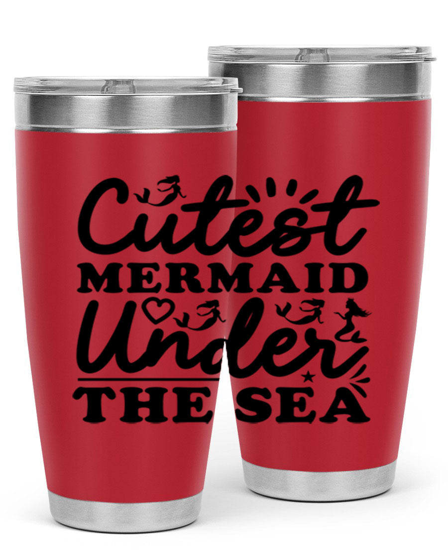 Cutest Mermaid Under the Sea Tumbler featuring a whimsical mermaid design, available in 20oz and 30oz sizes, made from stainless steel.