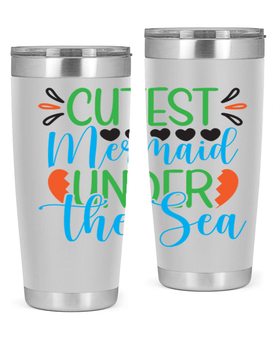 Cutest Mermaid Under The Sea tumbler featuring a vibrant mermaid design, available in 20oz and 30oz sizes, made of stainless steel.