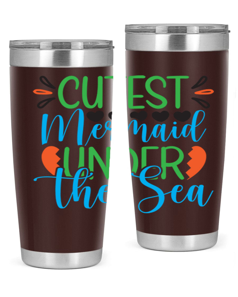 Cutest Mermaid Under The Sea tumbler featuring a vibrant mermaid design, available in 20oz and 30oz sizes, made of stainless steel.