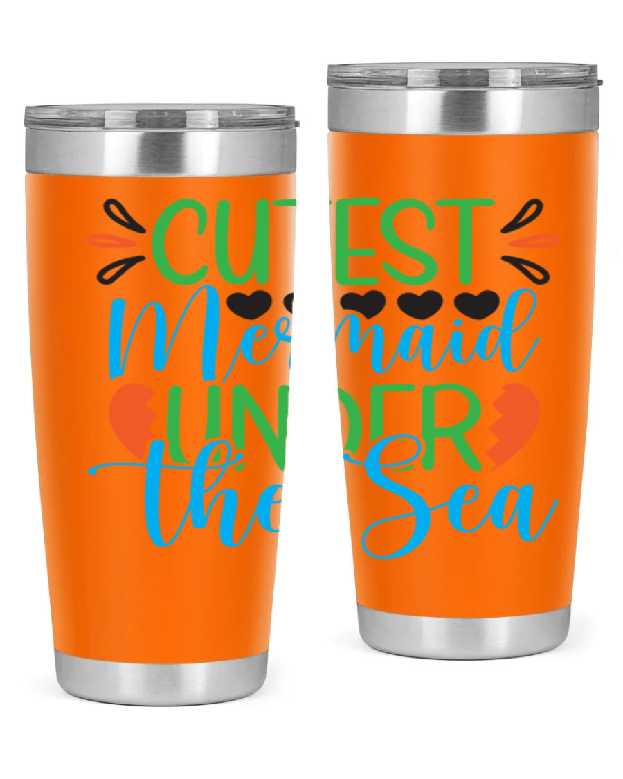 Cutest Mermaid Under The Sea tumbler featuring a vibrant mermaid design, available in 20oz and 30oz sizes, made of stainless steel.
