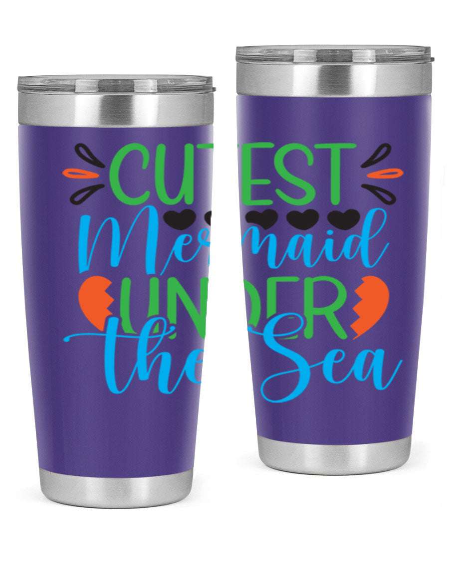 Cutest Mermaid Under The Sea tumbler featuring a vibrant mermaid design, available in 20oz and 30oz sizes, made of stainless steel.