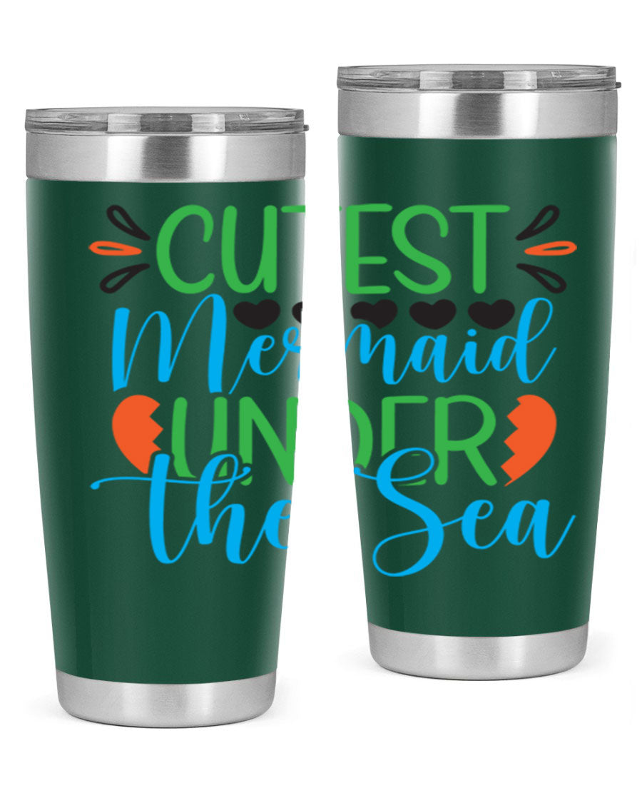 Cutest Mermaid Under The Sea tumbler featuring a vibrant mermaid design, available in 20oz and 30oz sizes, made of stainless steel.