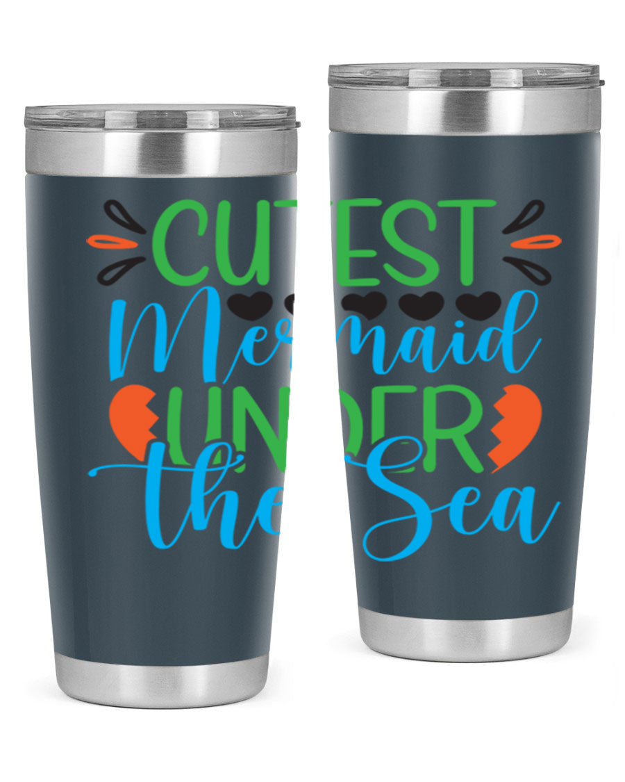 Cutest Mermaid Under The Sea tumbler featuring a vibrant mermaid design, available in 20oz and 30oz sizes, made of stainless steel.