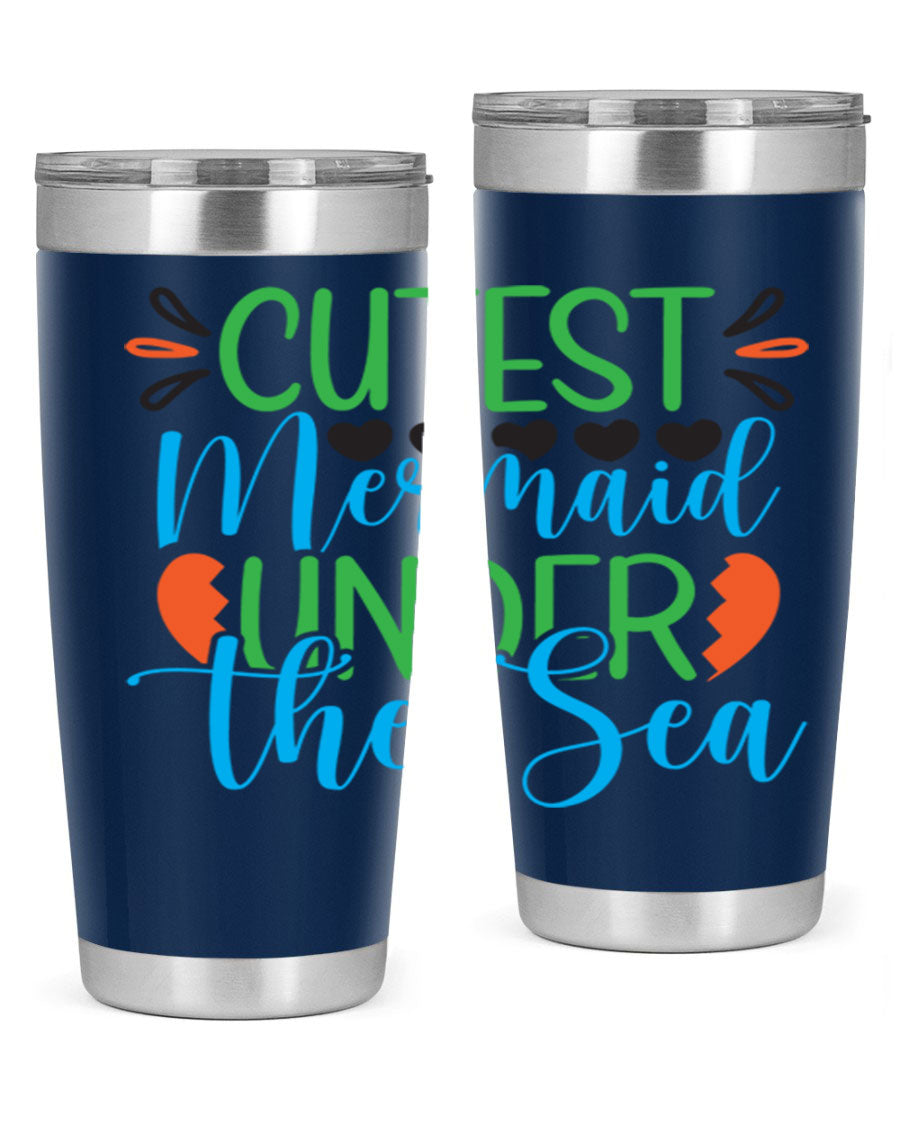 Cutest Mermaid Under The Sea tumbler featuring a vibrant mermaid design, available in 20oz and 30oz sizes, made of stainless steel.