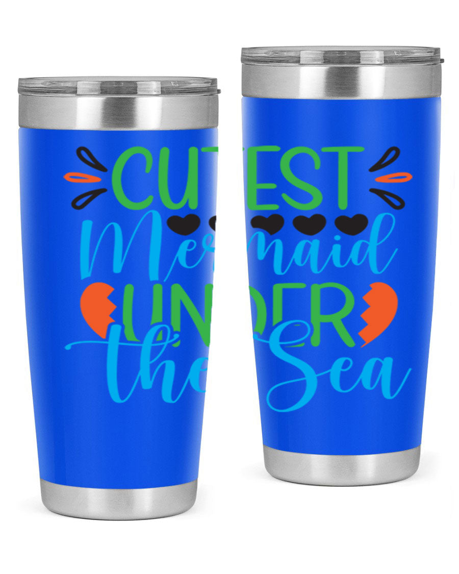 Cutest Mermaid Under The Sea tumbler featuring a vibrant mermaid design, available in 20oz and 30oz sizes, made of stainless steel.