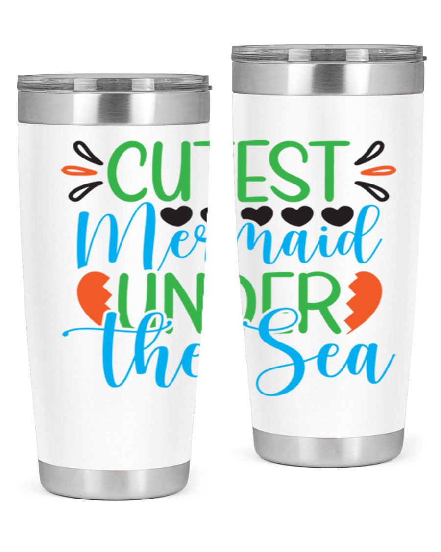 Cutest Mermaid Under The Sea tumbler featuring a vibrant mermaid design, available in 20oz and 30oz sizes, made of stainless steel.
