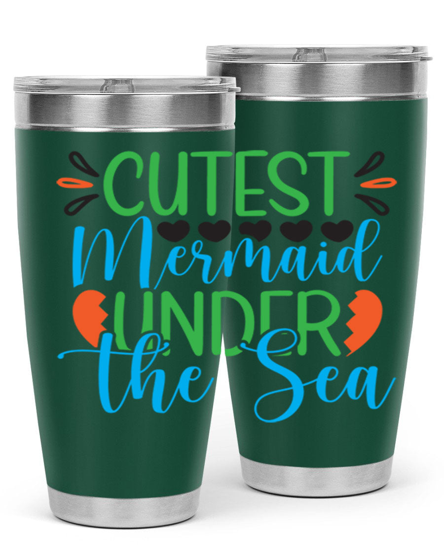 Cutest Mermaid Under The Sea tumbler featuring a vibrant mermaid design, available in 20oz and 30oz sizes, made of stainless steel.