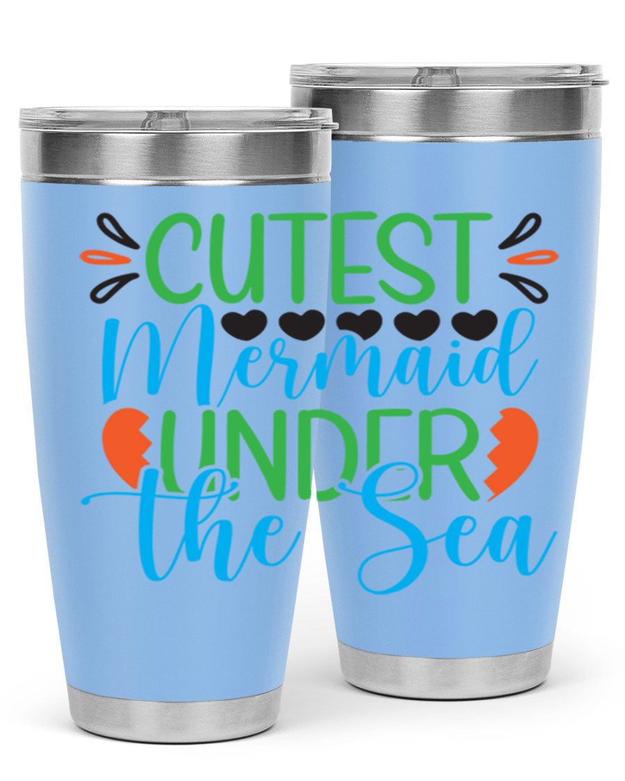 Cutest Mermaid Under The Sea tumbler featuring a vibrant mermaid design, available in 20oz and 30oz sizes, made of stainless steel.