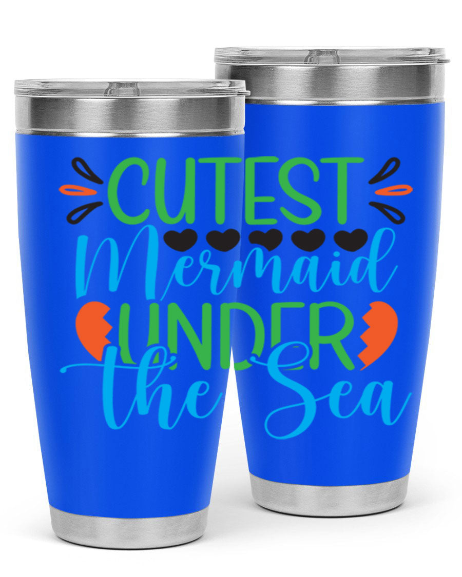Cutest Mermaid Under The Sea tumbler featuring a vibrant mermaid design, available in 20oz and 30oz sizes, made of stainless steel.