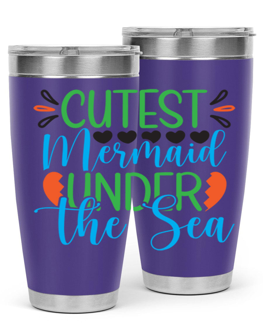 Cutest Mermaid Under The Sea tumbler featuring a vibrant mermaid design, available in 20oz and 30oz sizes, made of stainless steel.
