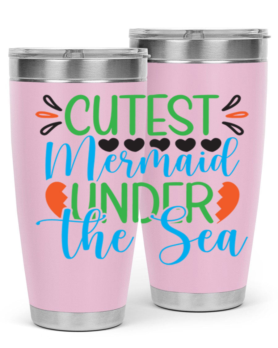 Cutest Mermaid Under The Sea tumbler featuring a vibrant mermaid design, available in 20oz and 30oz sizes, made of stainless steel.