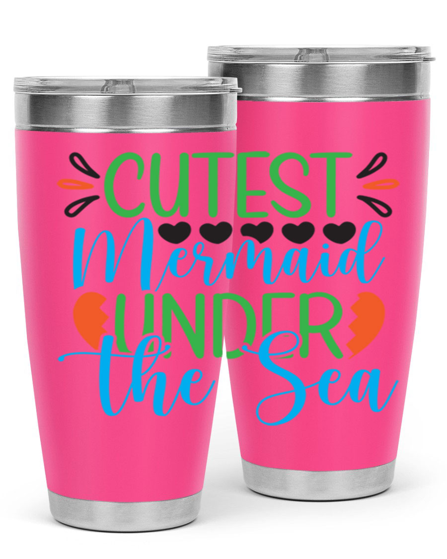 Cutest Mermaid Under The Sea tumbler featuring a vibrant mermaid design, available in 20oz and 30oz sizes, made of stainless steel.