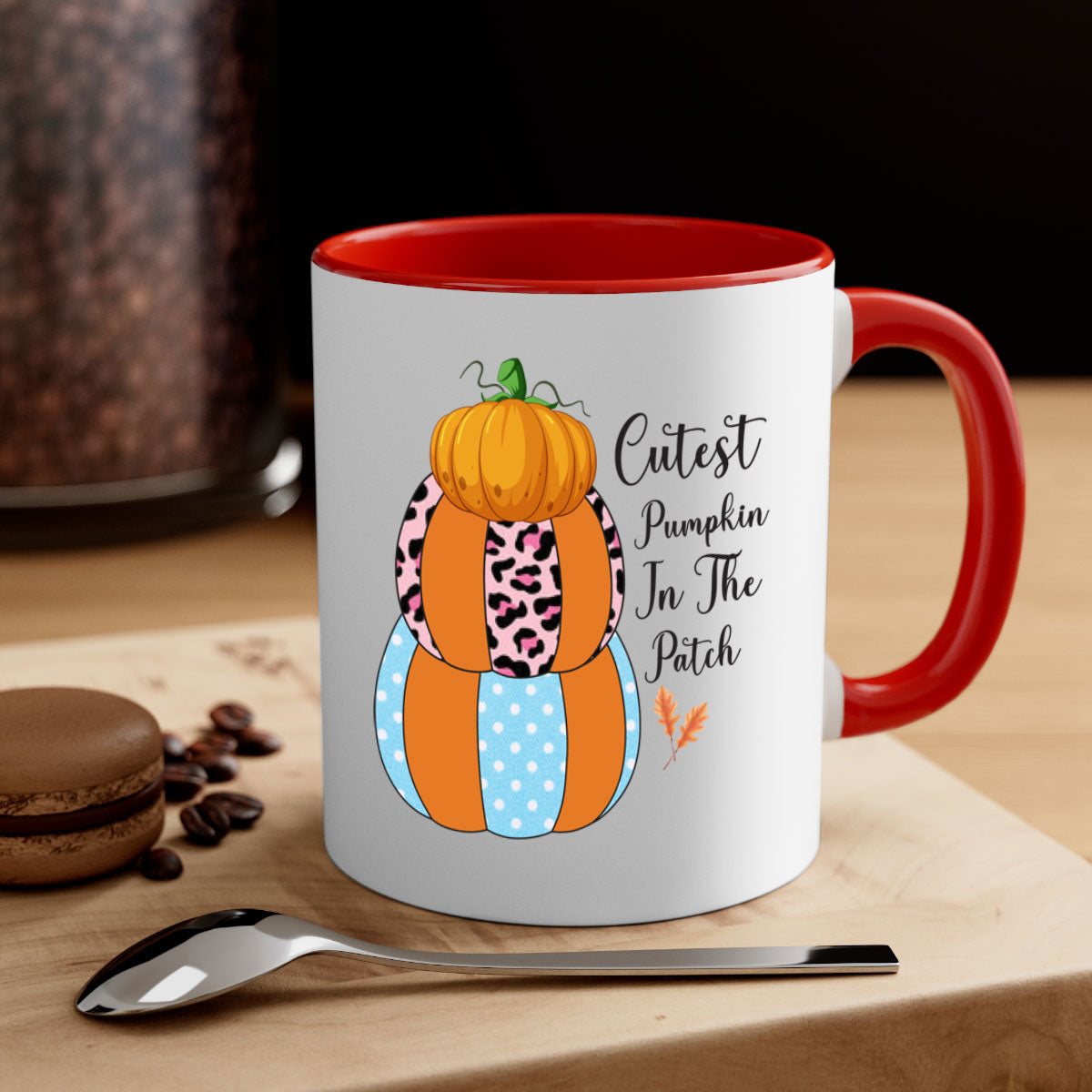 Cutest Pumpkin in the Patch mug with a glossy finish, featuring a colored handle and interior, available in five colors.