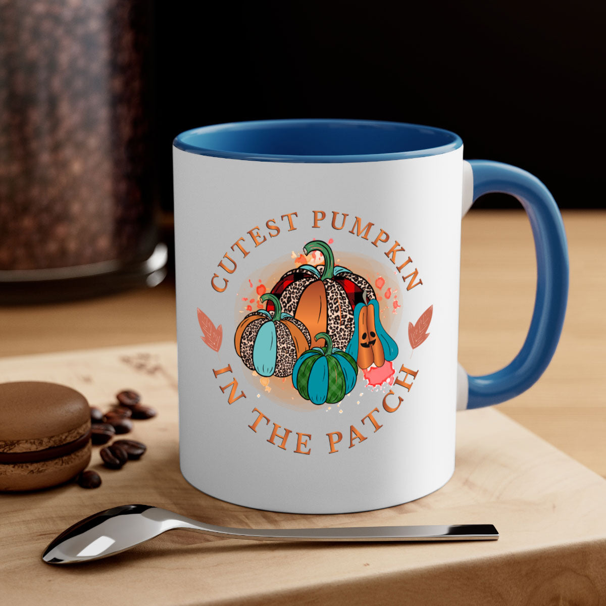 Cutest Pumpkin in the Patch Mug with a glossy finish and colorful handle, perfect for fall beverages.