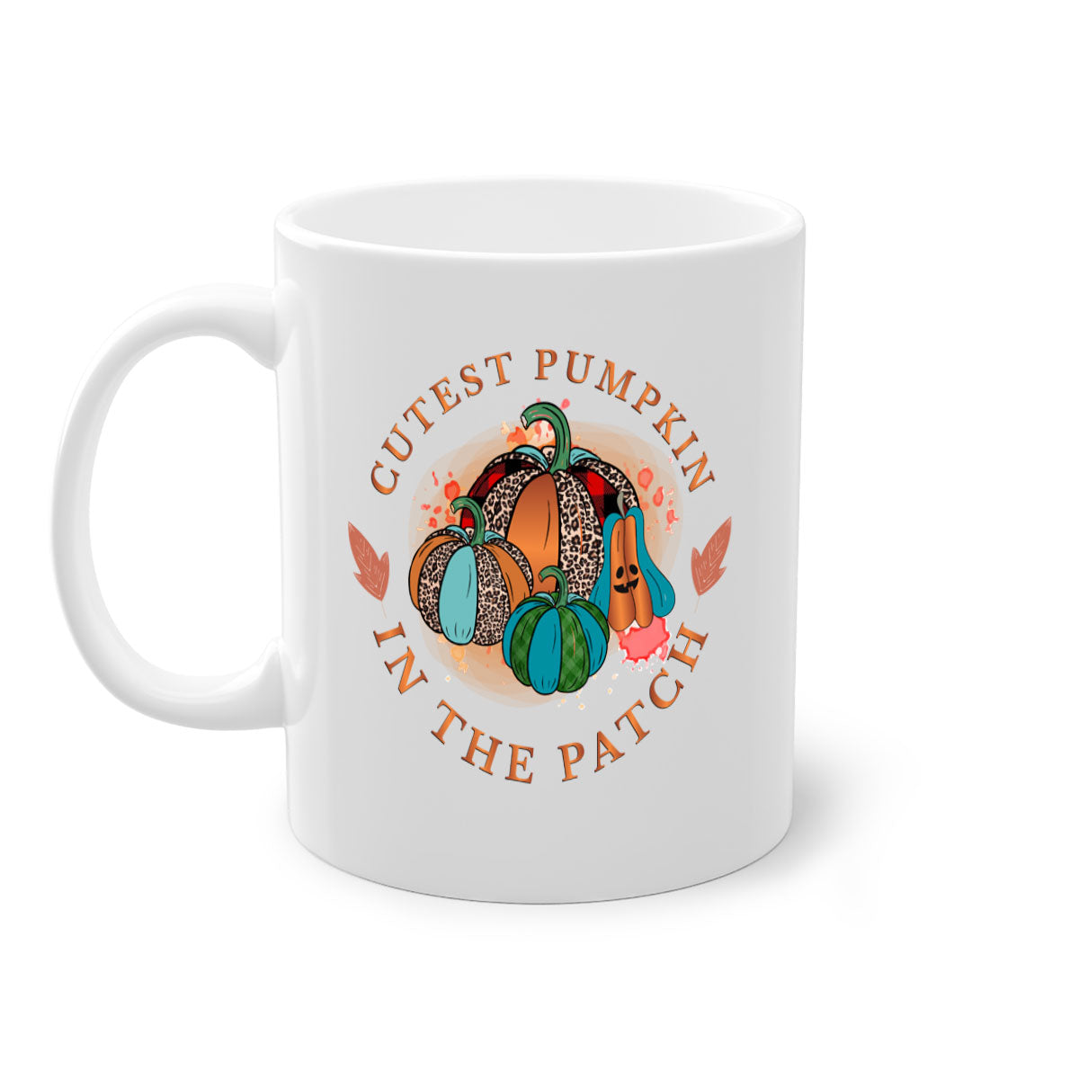 Cutest Pumpkin in the Patch Mug with a glossy finish and colorful handle, perfect for fall beverages.