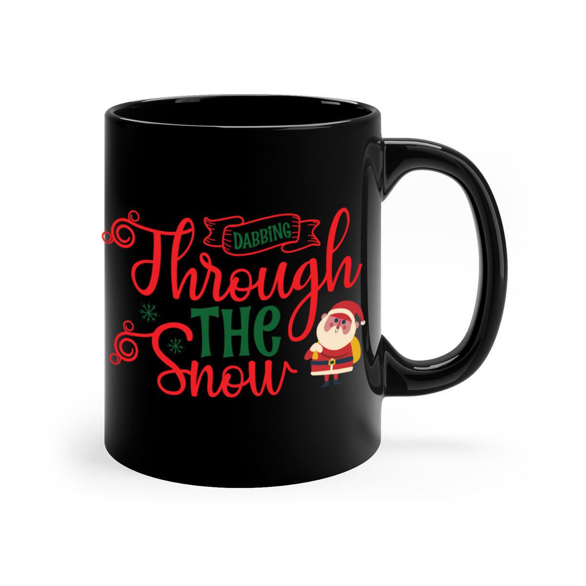 Dabbing Through the Snow Christmas Mug with colorful handle and glossy finish, perfect for holiday beverages.